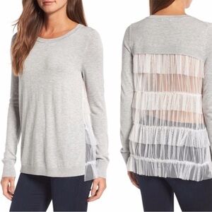 Chelsea28 Ruffle Back Tulle Pullover Sweater Cashmere Blend Size XL
